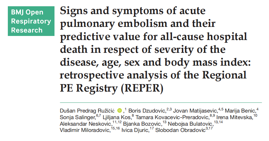 急性肺栓塞的體征和癥狀與疾病嚴(yán)重程度、年齡、性別和體重指數(shù)方面的相關(guān)性及預(yù)測(cè)價(jià)值